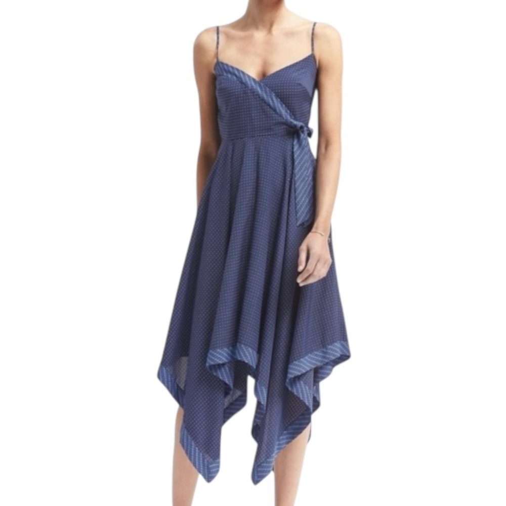 Banana Republic Blue Polka Dot Handkerchief Hem Dress Women's Size 2 Feminine